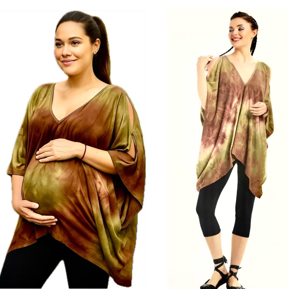 Organic Viscose Boho Kaftan Top Maternity & Postpartum Tie Dye Earth Tones M-XL - Picture 4 of 10